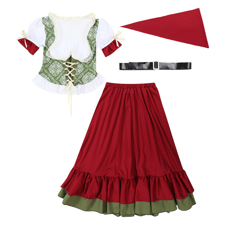Damen nan traditionelles Trachtenkostüm Dirndl-Set mit geschnürtem Mieder und vollem Stufenrock Shop Nory
