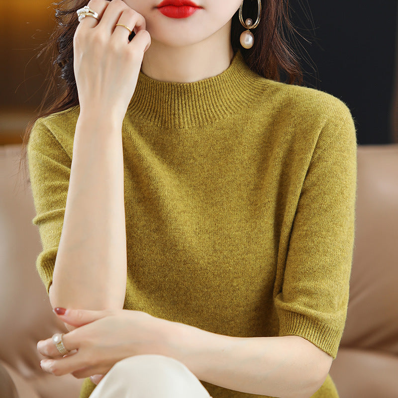 Damen Kurzärmeliger Feinstrick-Pullover mit halbem Rollkragen Shop Nory
