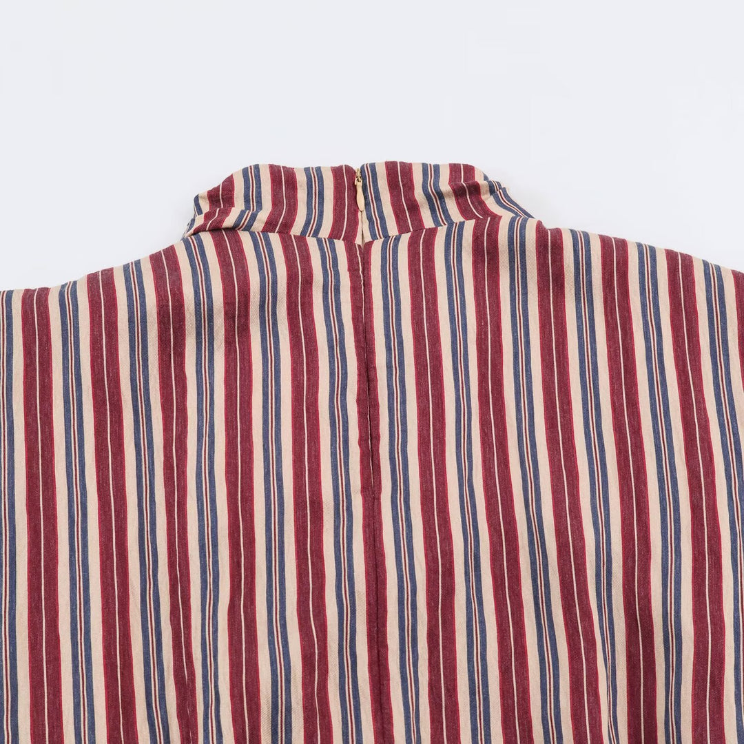 Damen Ärmellose Gestreifte Bluse mit Wasserfallkragen und Bindegürtel Shop Nory