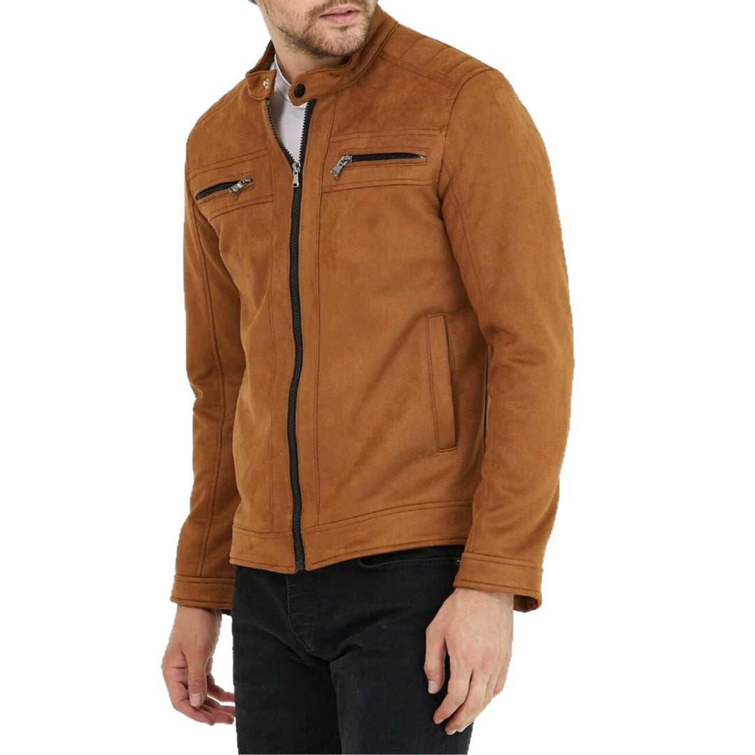 Herren Modische Kunstlederjacke mit Stehkragen