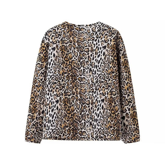 Damen Leichte Blousonjacke im Leopardenprint mit Bindebändern und aufgesetzten Taschen Shop Nory