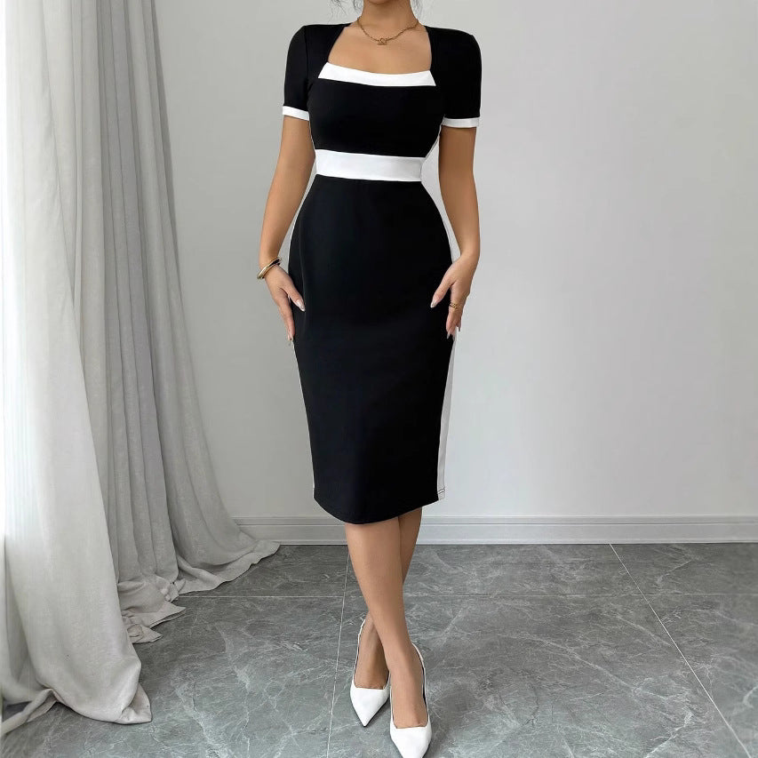 Damen Midi-Kleid mit kontrastierenden Einsätzen
