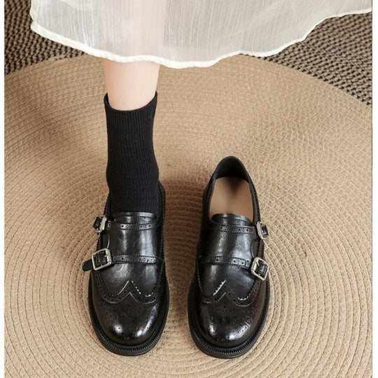 Damen Loafer im Brogue-Look mit Fransenkappe und verstellbarer Schnalle Shop Nory