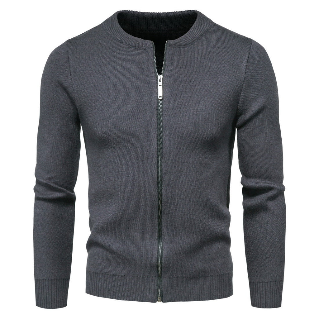 Herren stylische Strickjacke mit modernem Zipper und hohem Kragen