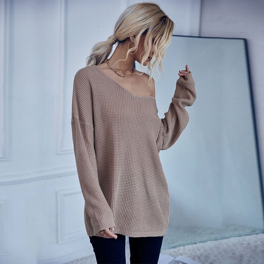 Damen Oversize Waffelstrick-Pullover mit One-Shoulder-Schnitt und lässigem Saum Shop Nory