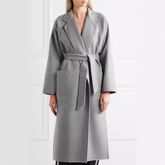 Damen Bodenlanger Offener Wollmix‑Mantel mit entspanntem Revers und fließendem Fall Shop Nory