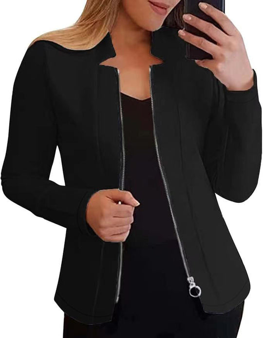 Damen Moderne Blazerjacke mit Asymmetrischem Reißverschluss und Figurbetontem Schnitt