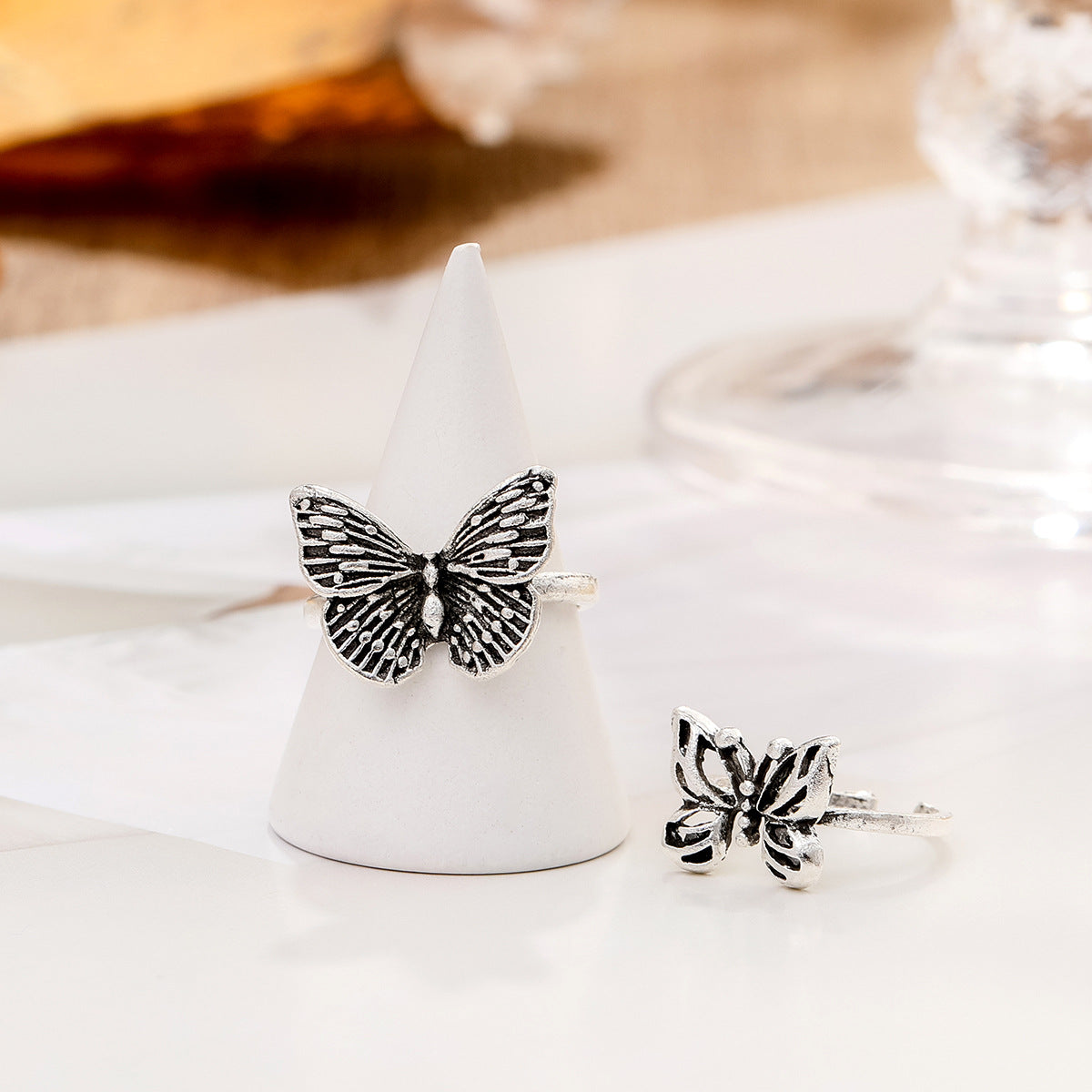 Damen Ring-Set mit floralem Schmetterlings-Design Shop Nory
