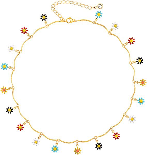 Damen Halskette mit bunten Blumenanhängern Shop Nory