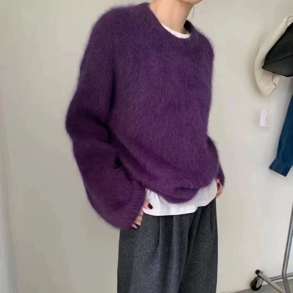 Damen Flauschiger Pullover mit überschnittenen Schultern und weitem Schnitt