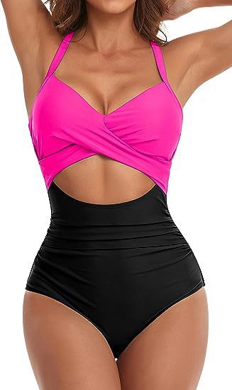 Damen Cut-Out Badeanzug mit Kreuzgurt