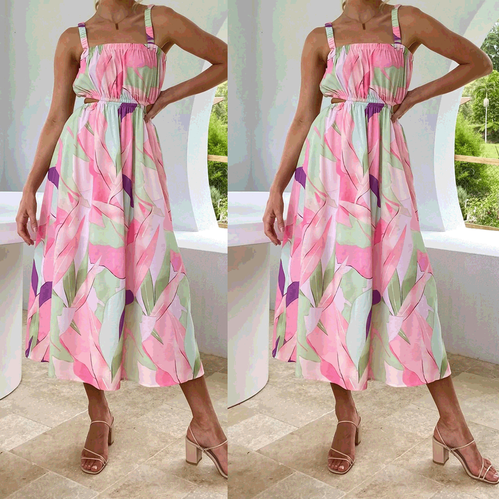 Damen Maxikleid mit elastischem Taillenzug und trägerfreiem Oberteil