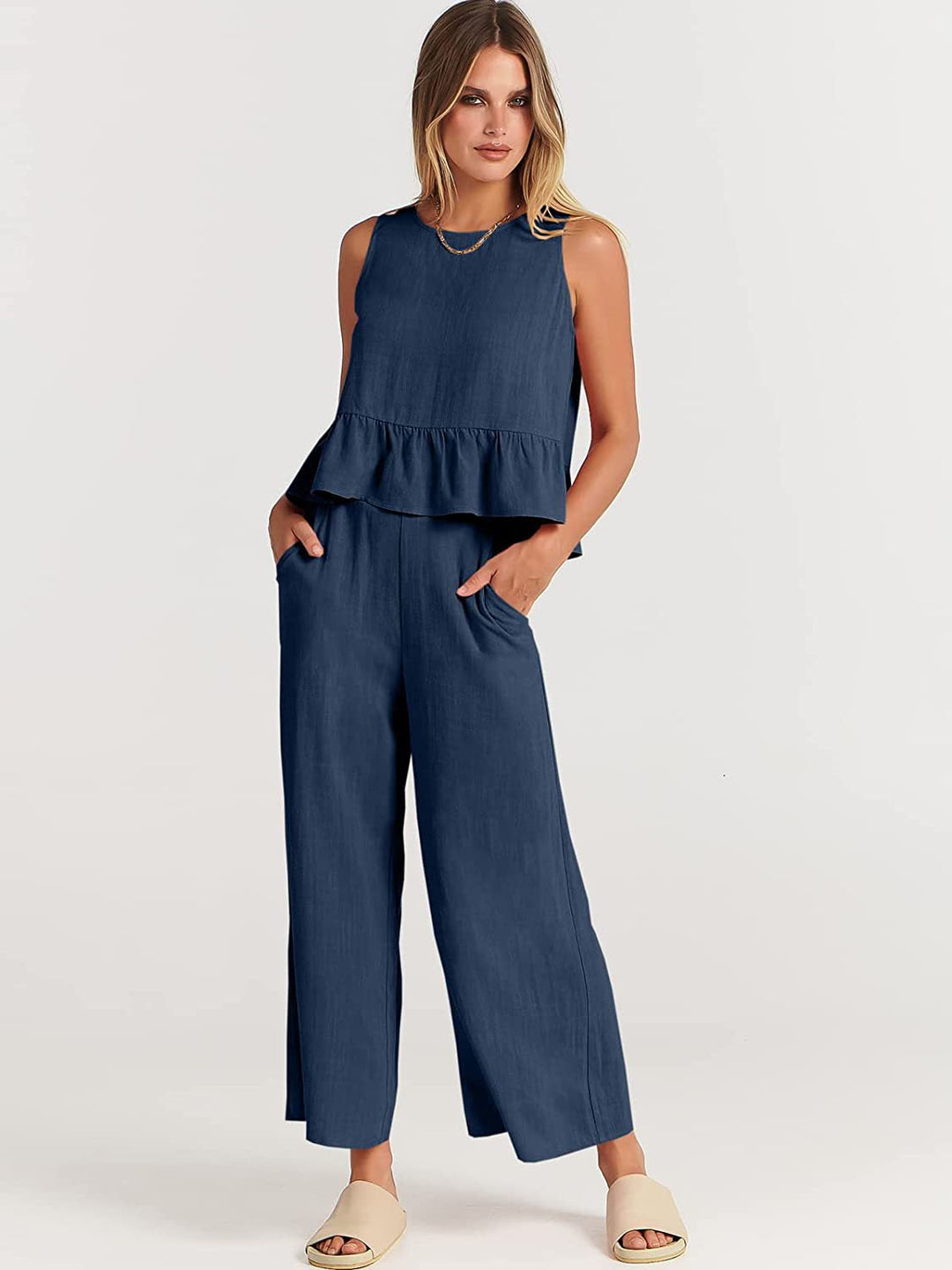 Damen luftiges und elegantes Zweiteiler-Set mit Rüschendetails