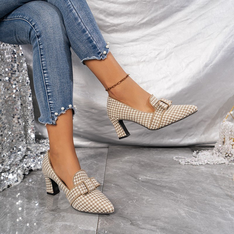 Damen elegante Pumps mit ausgefallenem Karomuster und modischem Schleifendesign