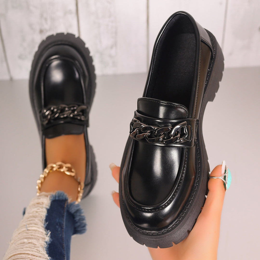 Damen Modische Loafers mit Kettenverzierung und robustem Profil Shopnory