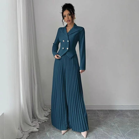 Damen Taillierter Doppelreihiger Blazer und plissierte Palazzo-Hose Shop Nory