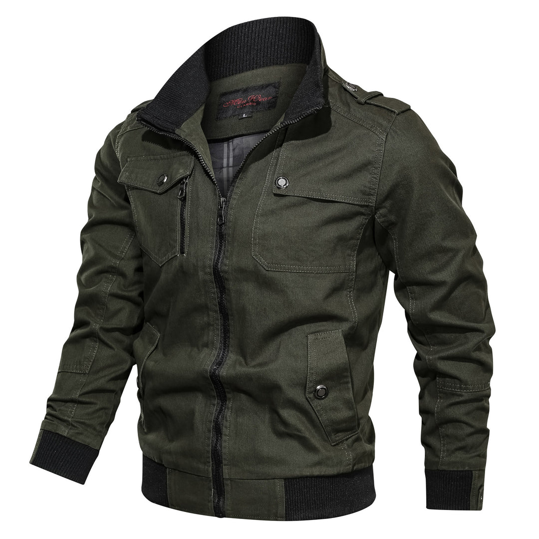 Herren Canvas-Fieldjacke im Utility-Stil mit hohem Rippenkragen und Reißverschluss Shop Nory