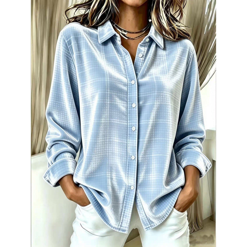 Damen Samt-Hemdbluse mit Karomuster und lockerem Oversize-Schnitt Shop Nory