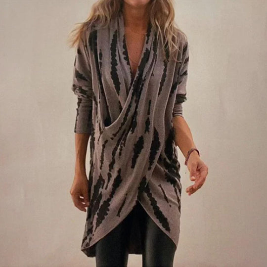 Damen drapierter Strickcardigan mit Wickeloptik, weichem Fall und abstraktem Muster Shop Nory
