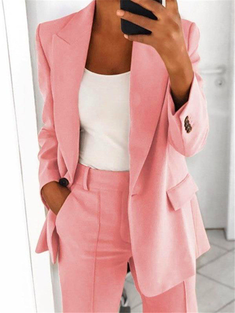 Damen elegantes und lockeres Blazerset mit weiten Hosen