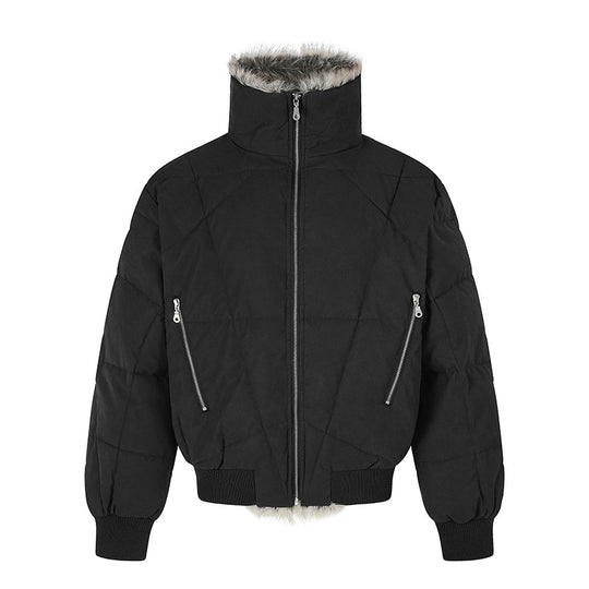 Damen gesteppte Bomberjacke mit Kunstfellbesatz, hohem Stehkragen und schrägen Reißverschlusstaschen Shop Nory