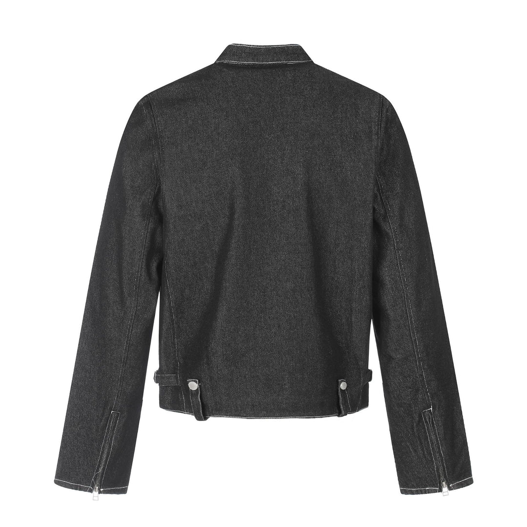 Herren Kurzer denim-inspirierter Worker-Blouson mit Stehkragen, Zipper-Brusttaschen und verstellbaren Taillenriegeln Shop Nory