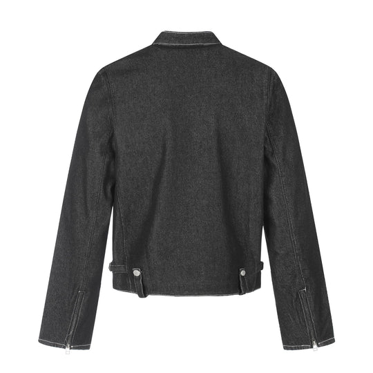 Herren Kurzer denim-inspirierter Worker-Blouson mit Stehkragen, Zipper-Brusttaschen und verstellbaren Taillenriegeln Shop Nory