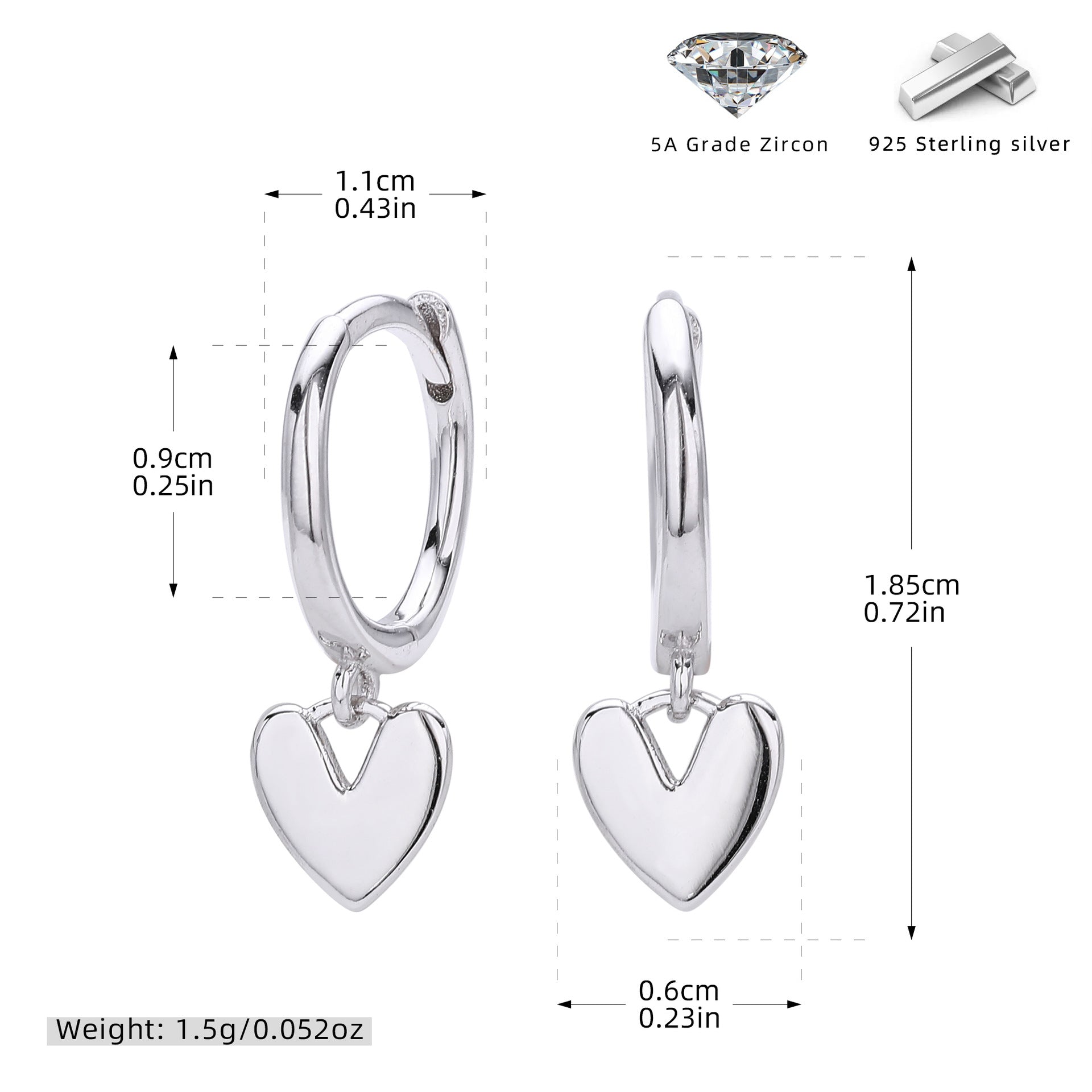 Damen Creolen mit herzförmigem Anhänger aus 925 Sterling Silber Shop Nory