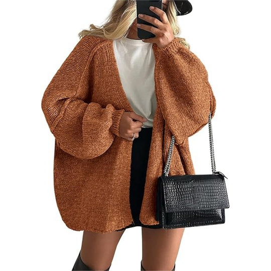Damen Oversize Strickcardigan mit Ballonärmeln und offener Front Shop Nory