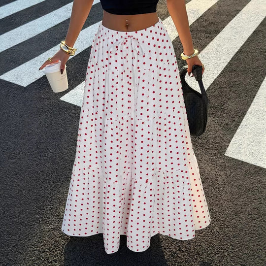 Damen Gestufter Maxirock mit elastischem Bund und Polka-Dot-Muster Shop Nory
