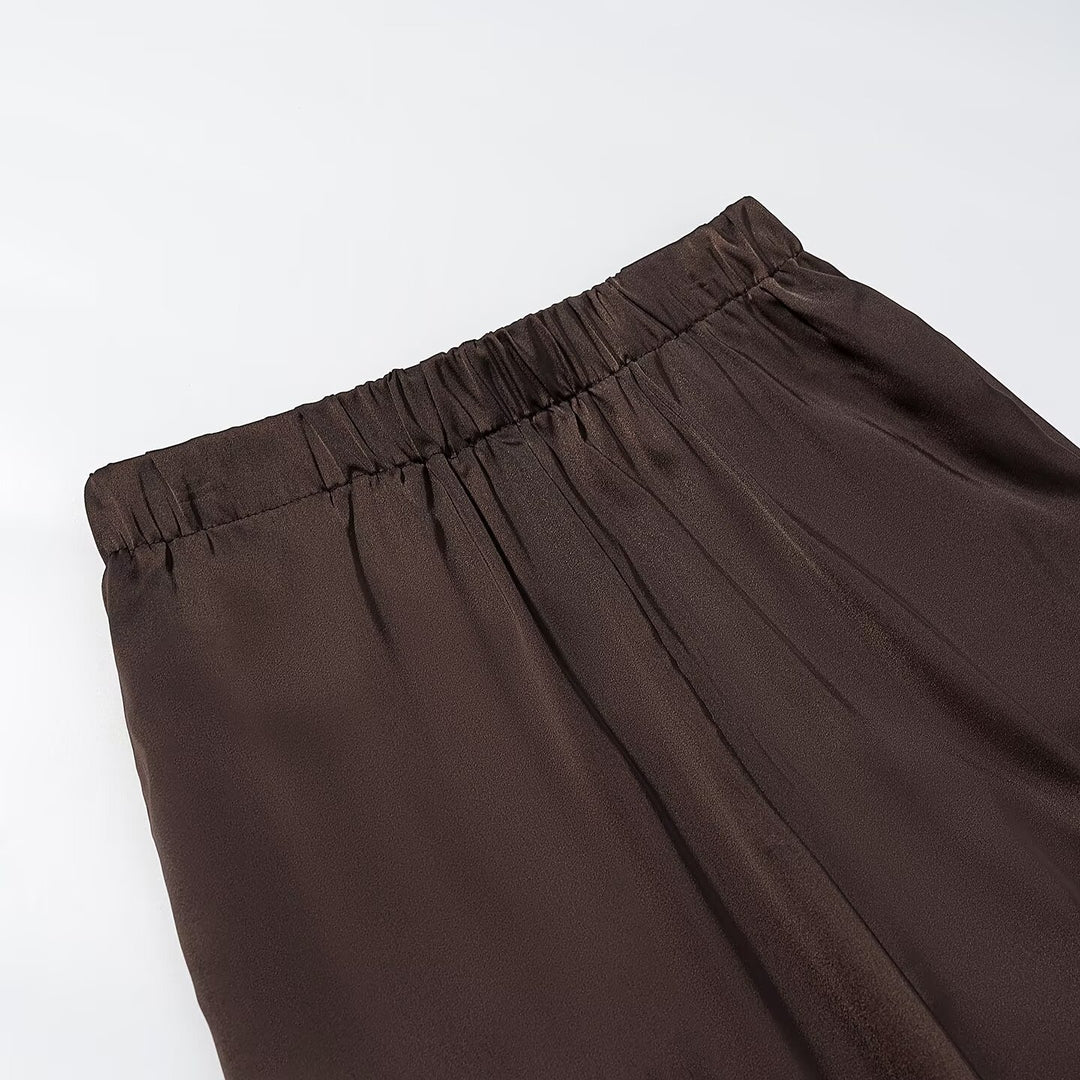 Damen Weite Palazzohose mit elastischem Bund und fließender Satin‑Optik Shop Nory