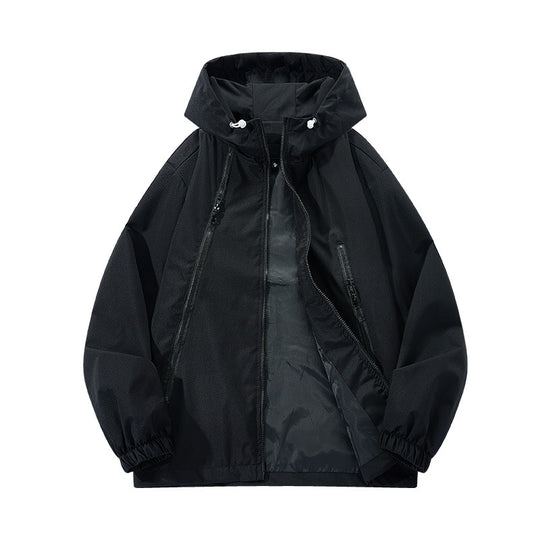 Herren Leichte Kapuzen-Windjacke mit asymmetrischen Reißverschlusstaschen und verstellbarem Saum Shop Nory