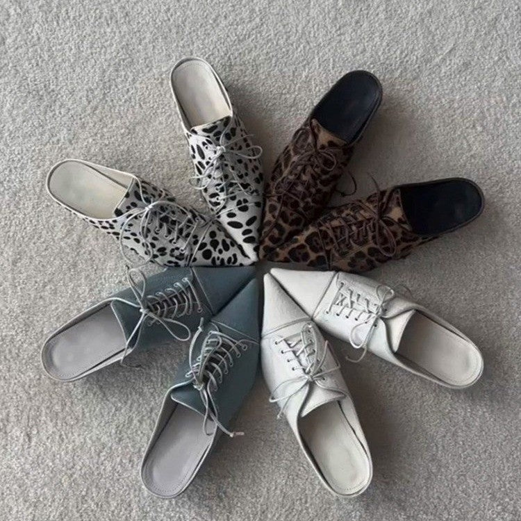 Damen Spitz zulaufende Schnür-Ballerinas im Retro-Couture‑Stil Shop Nory