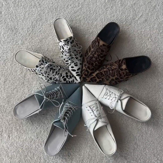 Damen Spitz zulaufende Schnür-Ballerinas im Retro-Couture‑Stil Shop Nory
