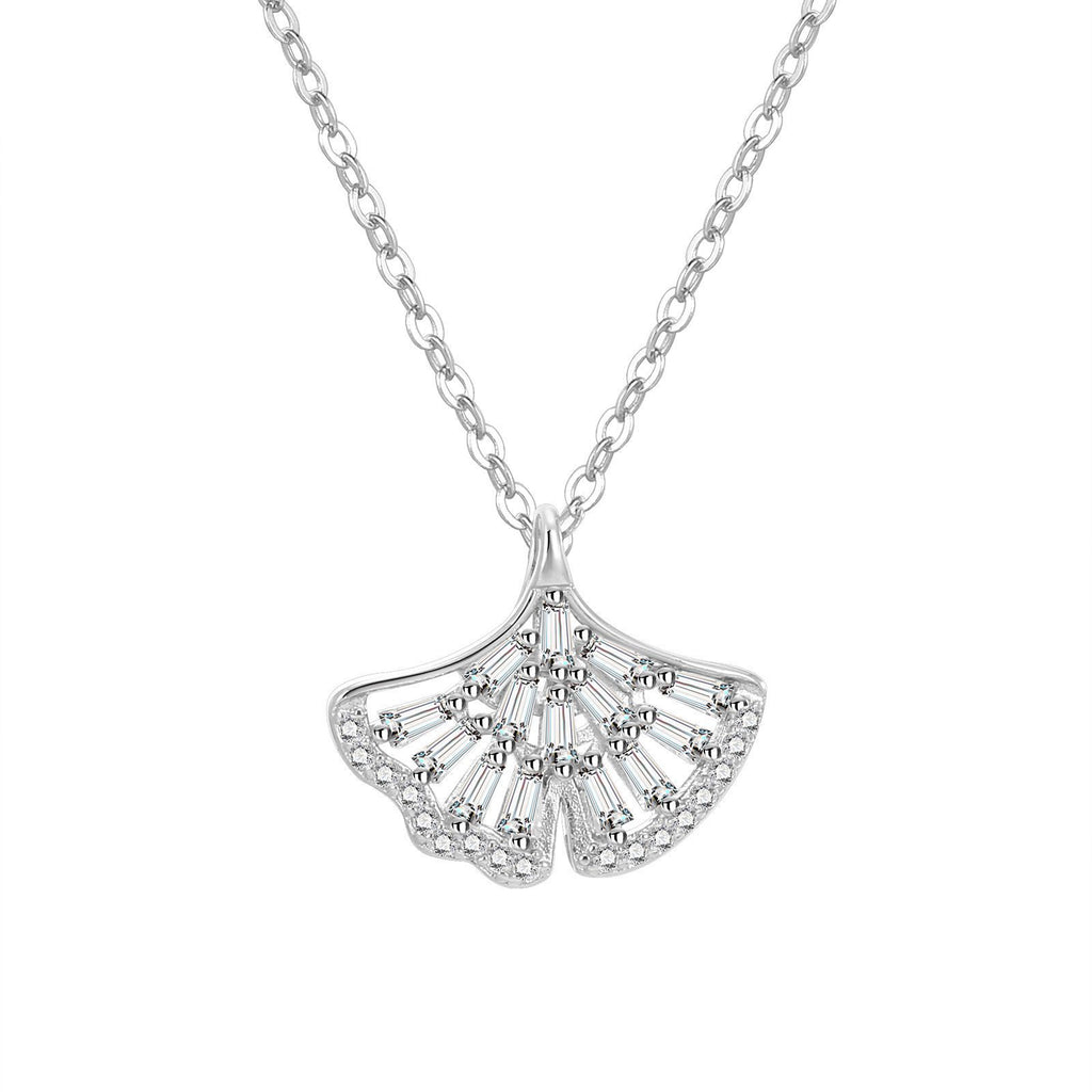 Damen Halskette mit kunstvollem Fächeranhänger aus hochwertigem Silber und funkelnden Zirkonia Shop Nory