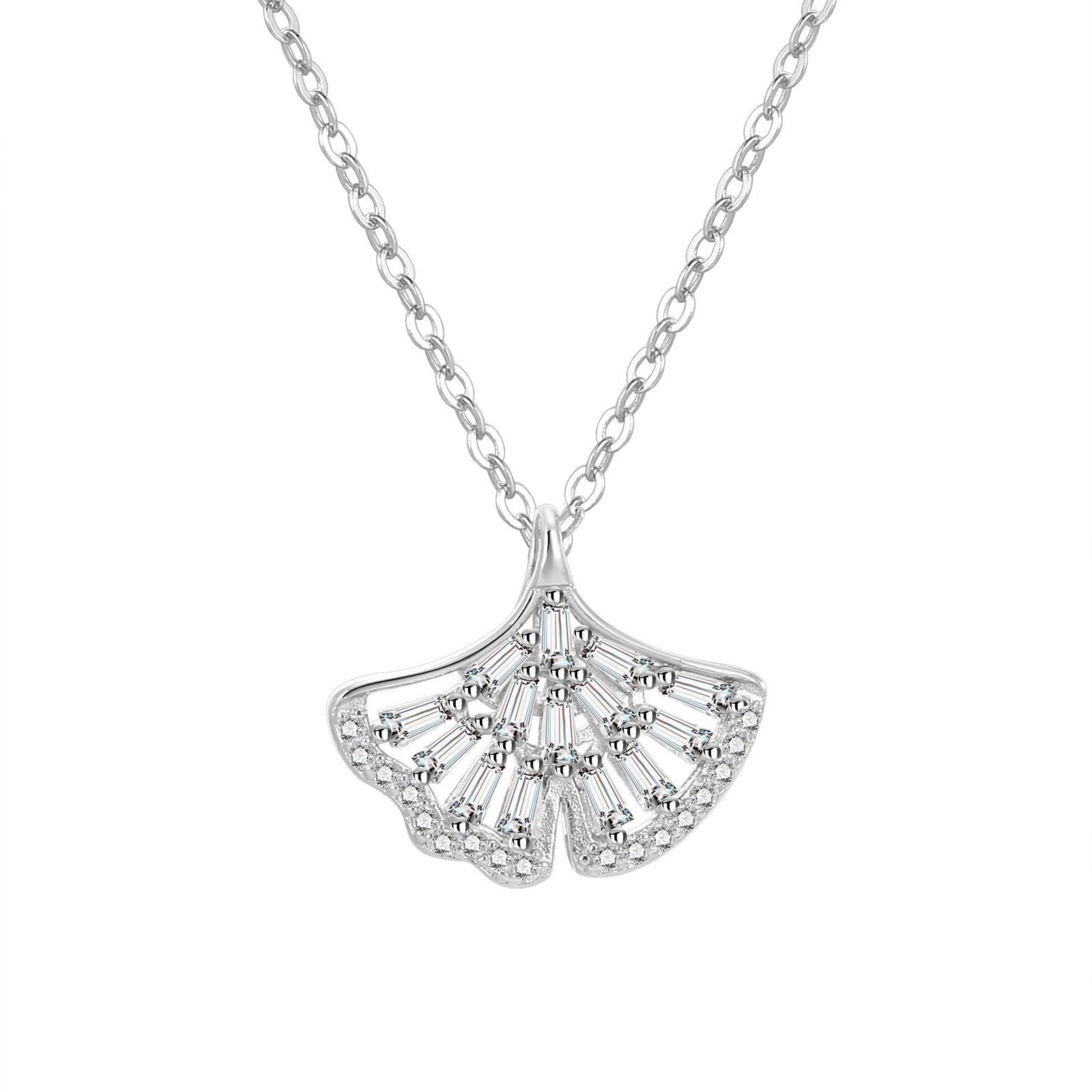 Damen Halskette mit kunstvollem Fächeranhänger aus hochwertigem Silber und funkelnden Zirkonia Shop Nory