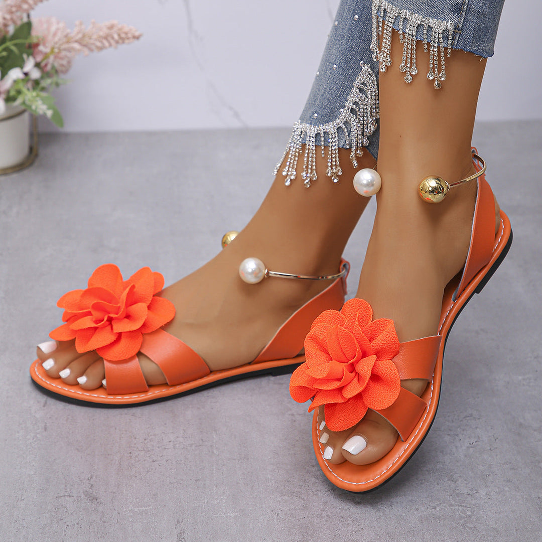 Damen komfortable Sandalen mit dekorativen Blumen-Applikationen
