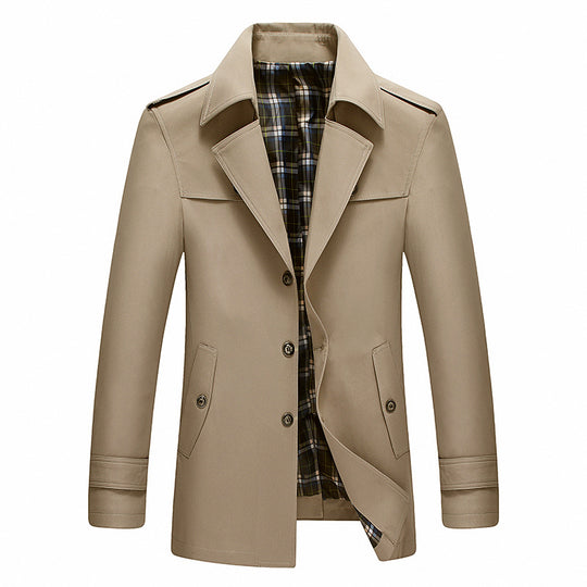 Herren Moderner Kurzmantel im Trenchcoat‑Look mit karierter Innenfütterung und Schulterklappen Shop Nory