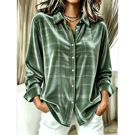 Damen Samt-Hemdbluse mit Karomuster und lockerem Oversize-Schnitt Shop Nory