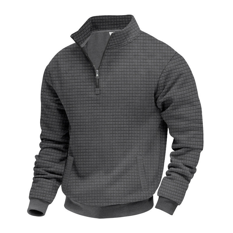 Herren nan Waffelstrick-Halbzip-Pullover mit Stehkragen und elastischem Saum Shop Nory