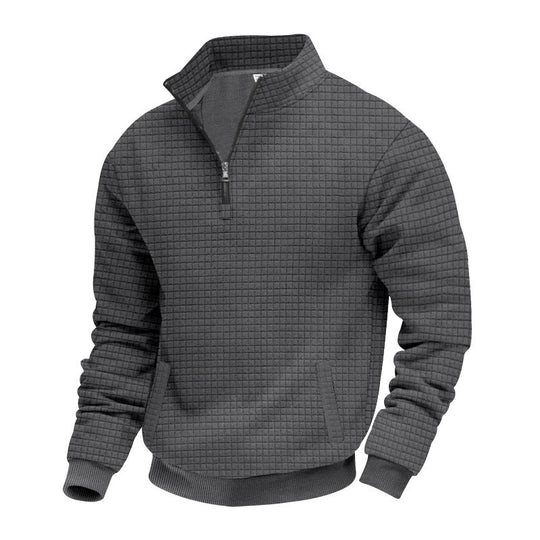 Herren nan Waffelstrick-Halbzip-Pullover mit Stehkragen und elastischem Saum Shop Nory