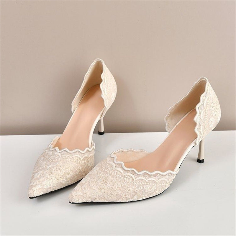 Damen elegante Slingback-Pumps mit zarter Spitzenverzierung