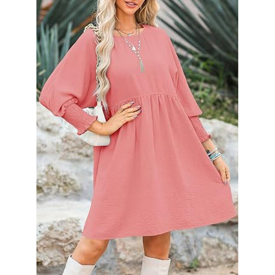 Damen Lockeres Babydoll-Kleid mit Ballonärmeln und geraffter Taille Shop Nory