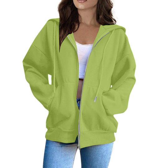 Damen nan lässige Kapuzenjacke mit durchgehendem Reißverschluss, Kängurutaschen und voluminösen Raglanärmeln Shop Nory