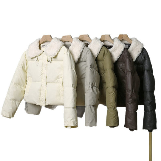Damen nan kurze gesteppte Winterjacke mit breitem Teddykragen und Kordelzug Shop Nory