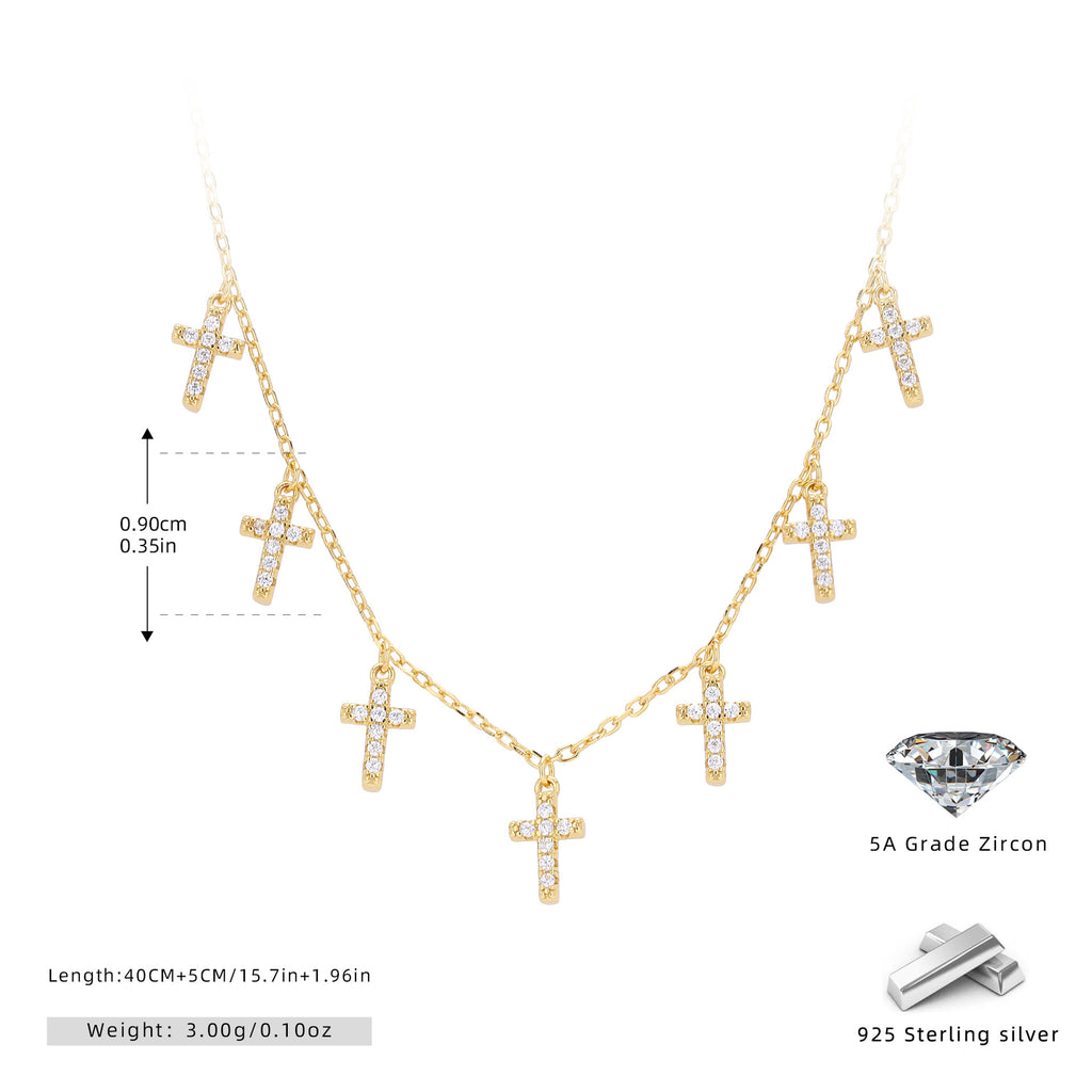 Damen Halskette mit funkelnden Kreuzanhängern aus 925 Sterling Silber Shop Nory