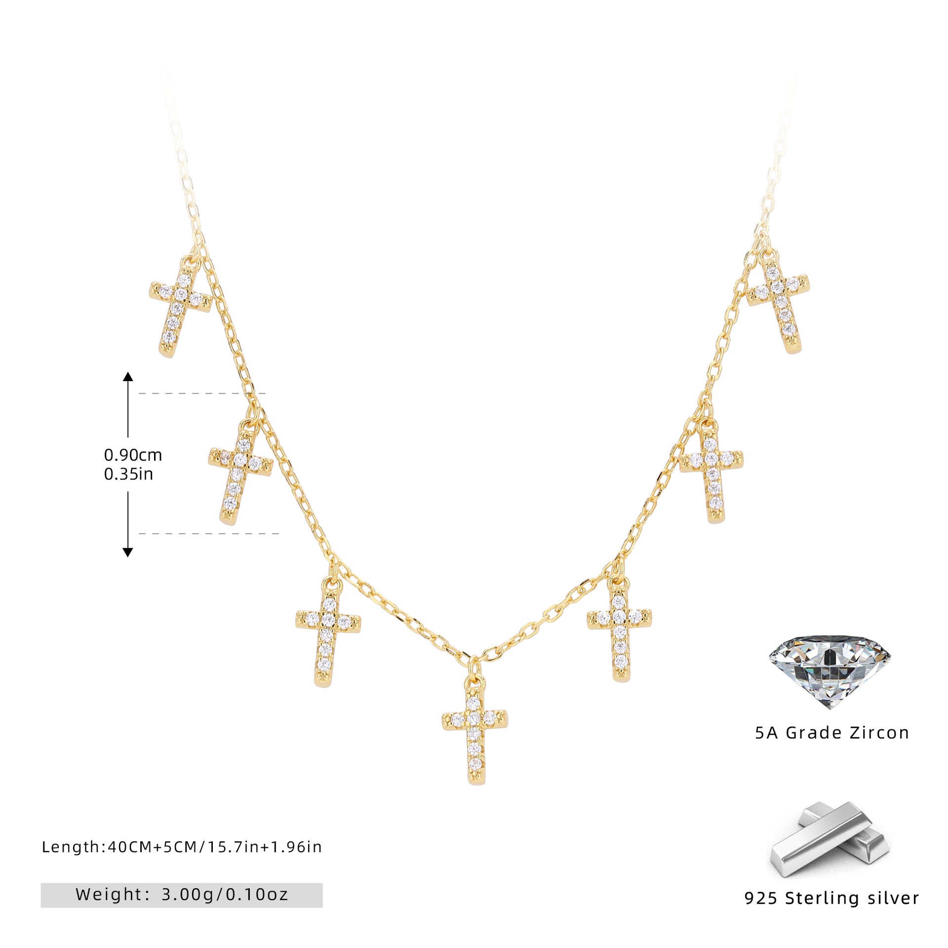 Damen Halskette mit funkelnden Kreuzanhängern aus 925 Sterling Silber Shop Nory