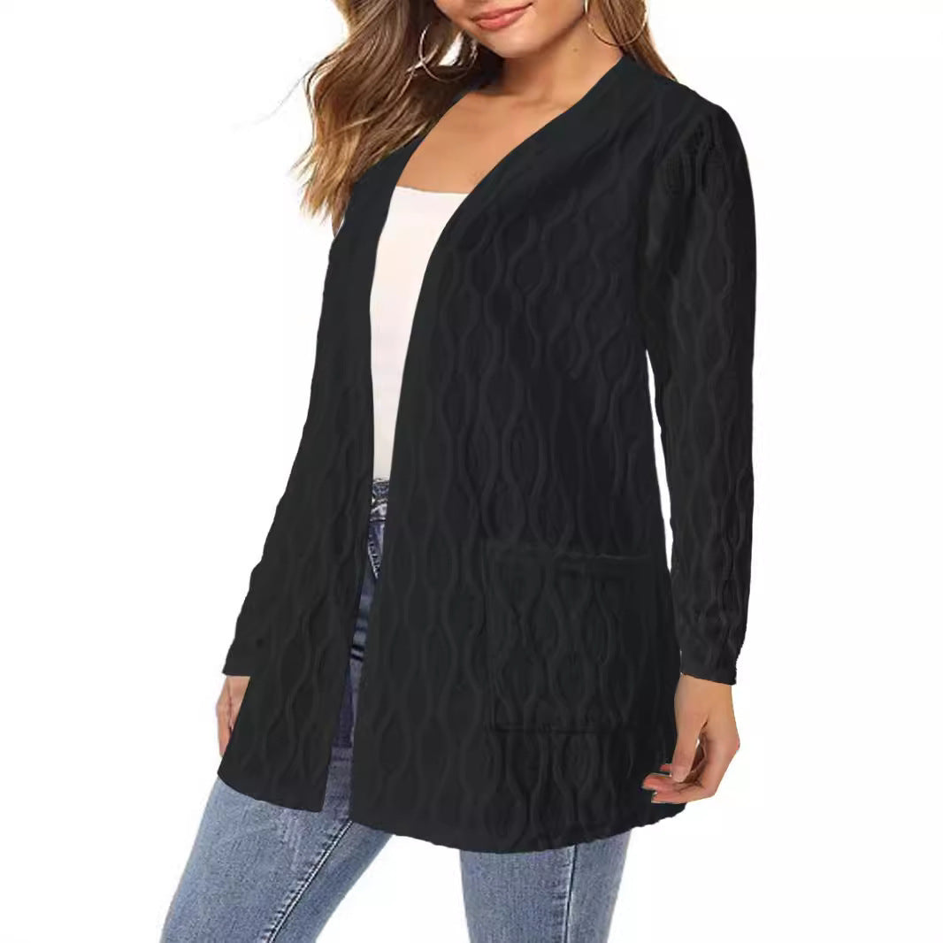 Damen Offene Strickjacke mit strukturierter Wellenoptik und aufgesetzten Taschen Shop Nory