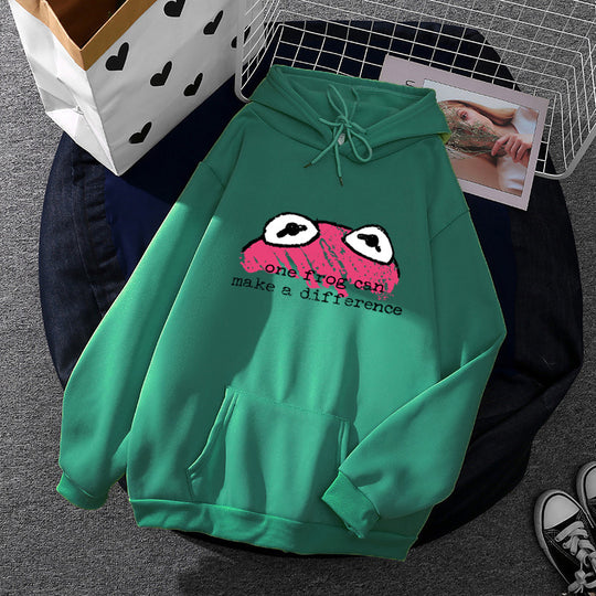 Damen nan relaxed-fit Kapuzenpullover mit gestempelter Froschgrafik, Kängurutasche und Kordelzug Shop Nory