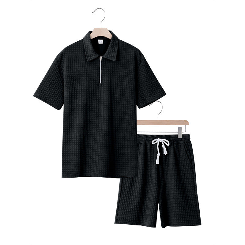 Herren lässiges Kurzarm-Set mit strukturiertem Design und elastischem Bund